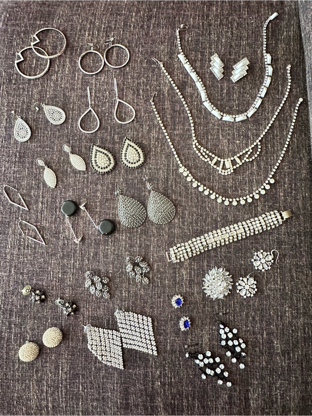 Silver-Tone Rhinestone Jewelry Collection Necklace & Earring Set